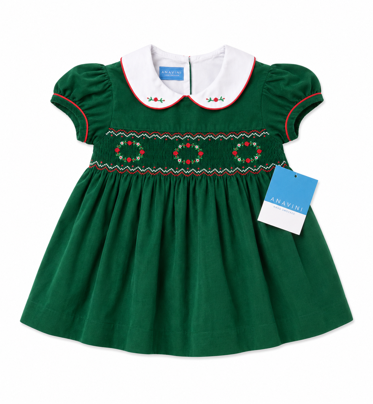 3M Anavani Green Cord Floral Wreath Smocked Dress