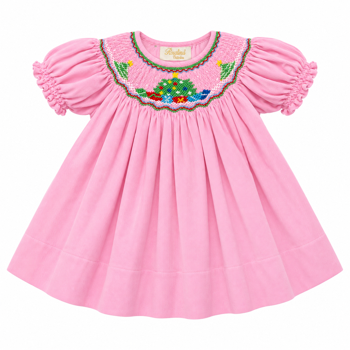 6M Rosalina Pink Cord Dress with Christmas Smocking
