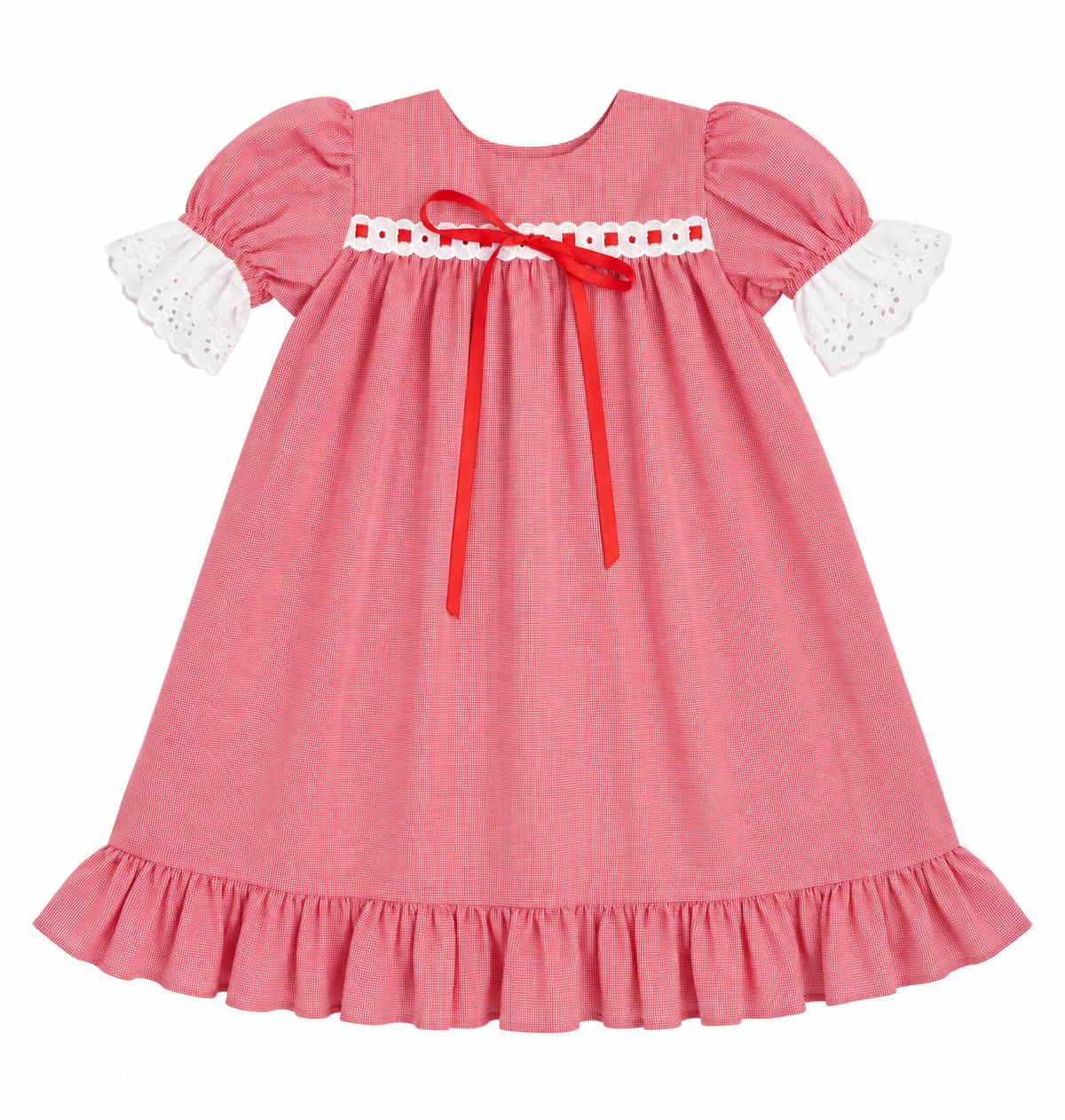 18M Lullaby Set Red Ribbon Dress with Eyelet Ruffled Sleeves