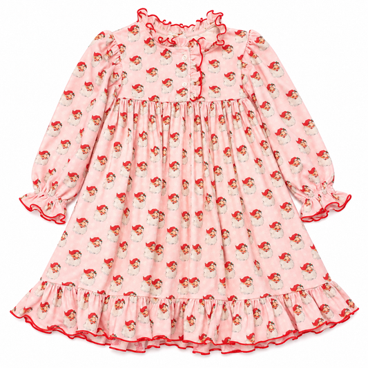 7/8 Swoon Baby Vintage Santa Pink LS Night Gown