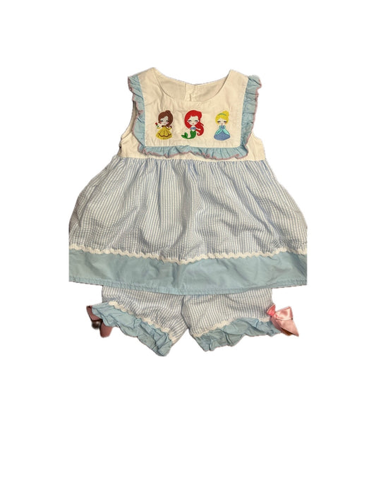 4T Princess Embroidered Short Set