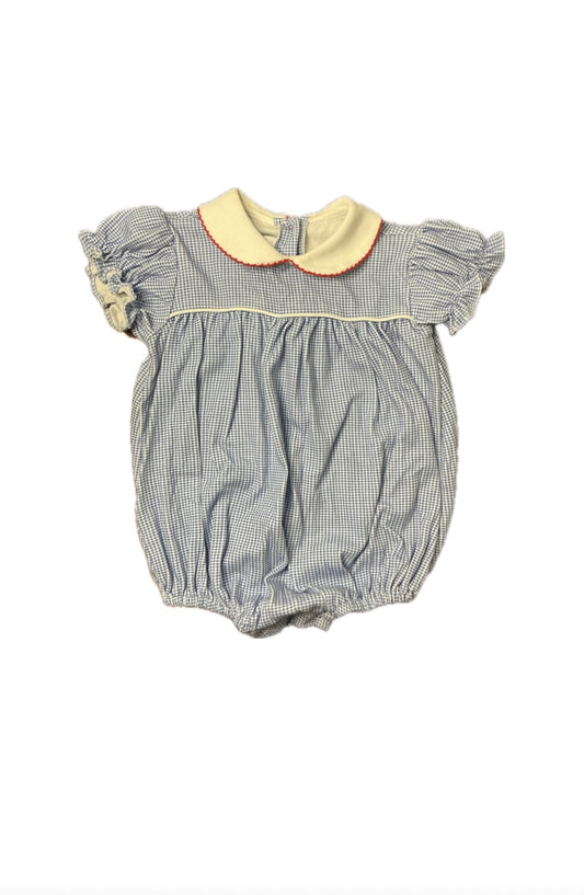 2T Lullaby Set Blue Microcheck Bubble with Red Scallop Collar
