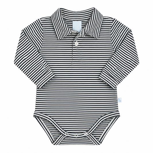 9M Bella Bliss Navy/ White LS Polo Onesie