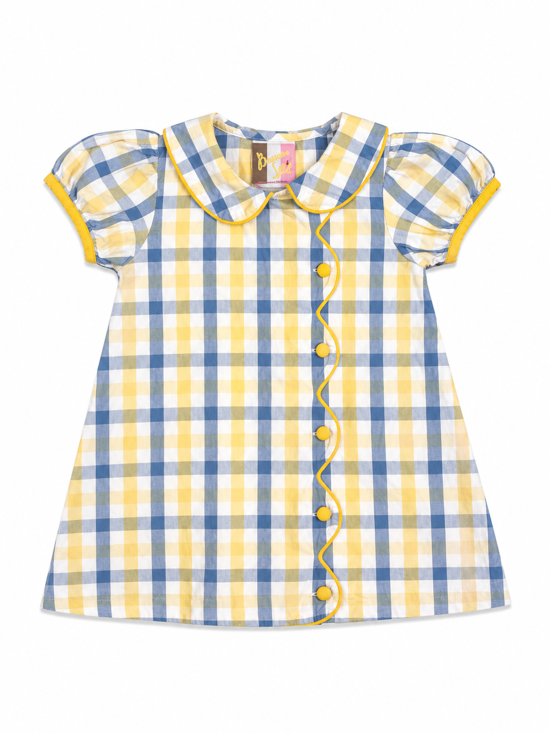 24M Banana Split Yellow/ Blue Plaid Side Button Dress