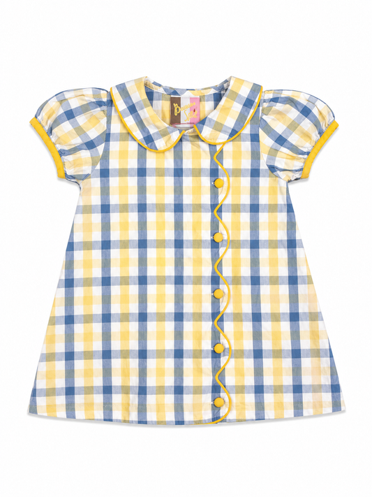 24M Banana Split Yellow/ Blue Plaid Side Button Dress