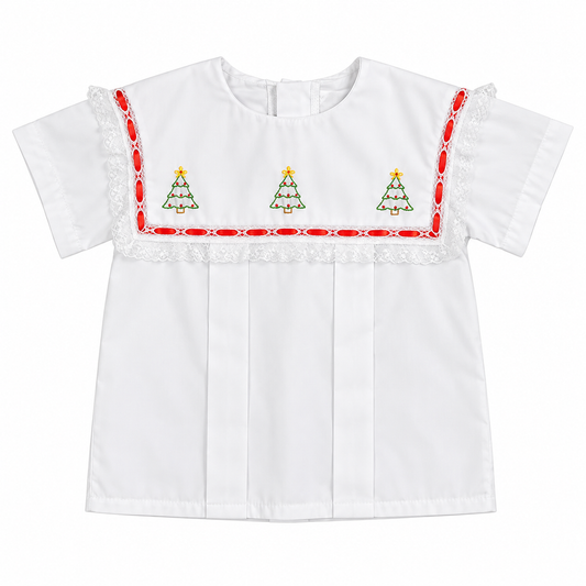 3T Cecil and Lou Christmas Tree Embroidered Bib Collar Christmas Heirloom Top