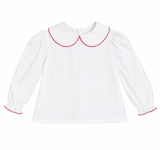 5 Le Za Me LS Collared Top with Red Crochet Details