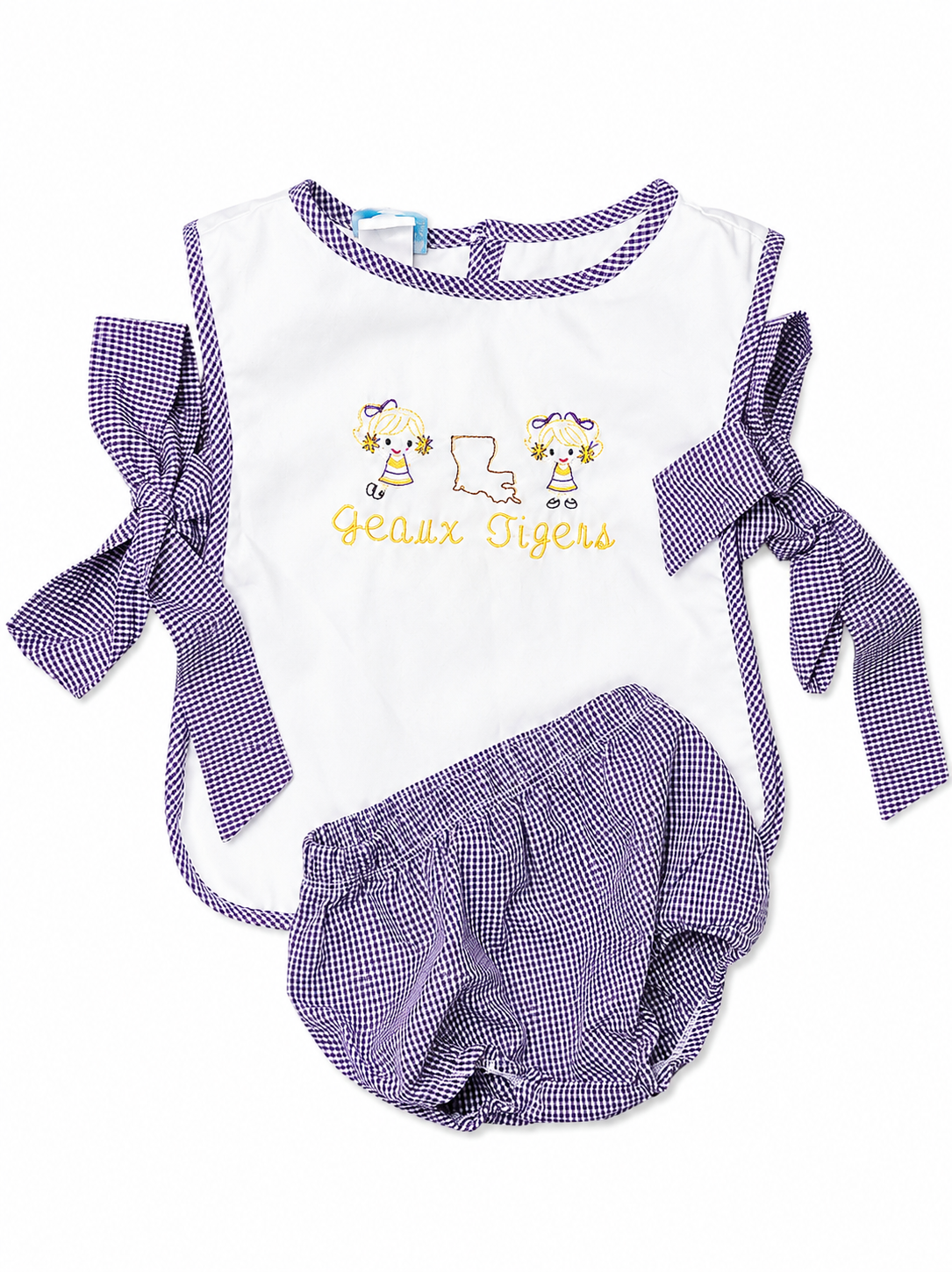 9M Krewe Geaux Tigers Custom Side Bow Bloomer Set with Kissy Kissy undershirt