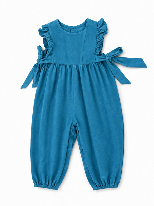 2T Remember Nguyen Teal Cord Side Tie Long Romper