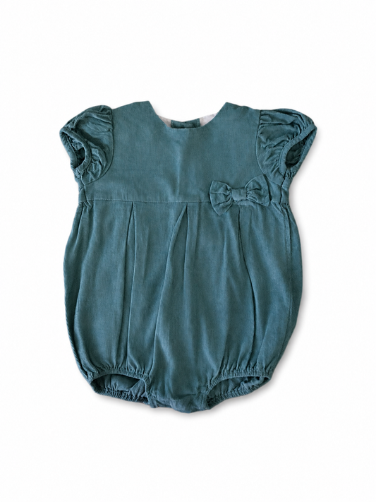 2T Little English Teal Cord Bow Bubble