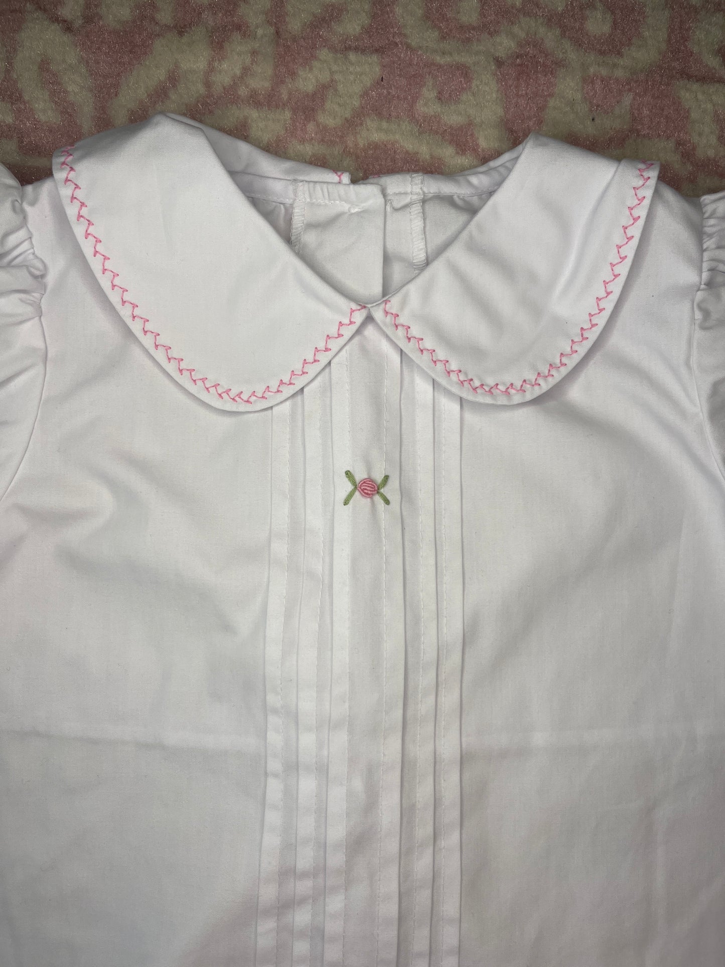 6X Zuccini Pleat Front Blouse with Pink Gingham Short Set