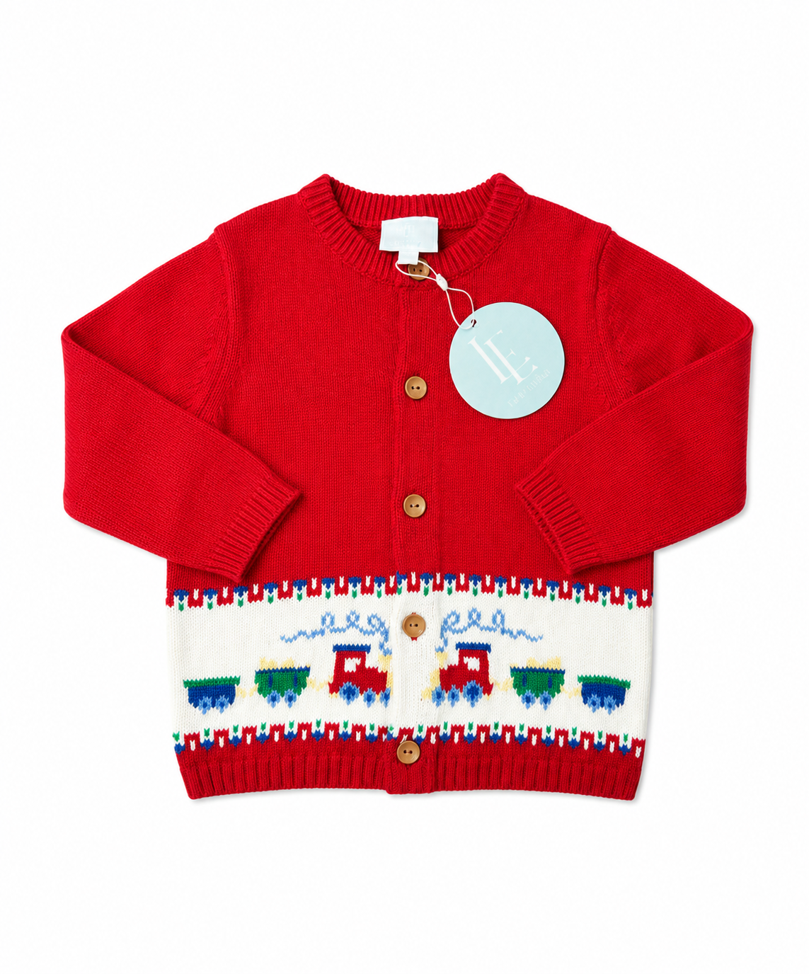 3T Little English Intarsia Cardigan- Train
