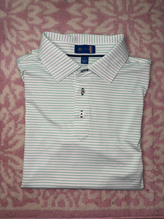 L (16) Stitch Golf Congress Stripe Polo in Calusa Mist
