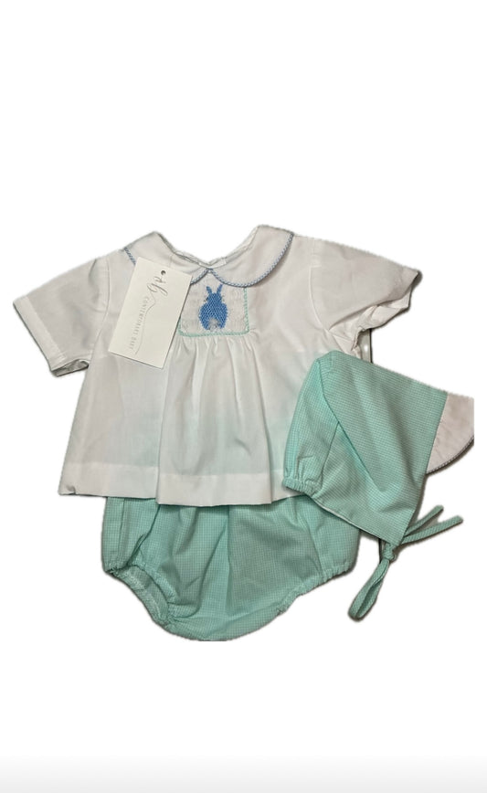 Petit Ami Blue Bunny Diaper Set with Bonnet