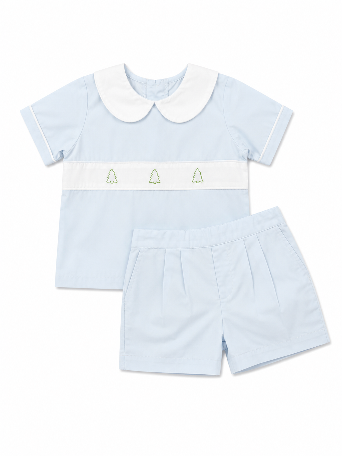 3T Lullaby Set in Sibley Short Set in Christmas Tree Embroidery