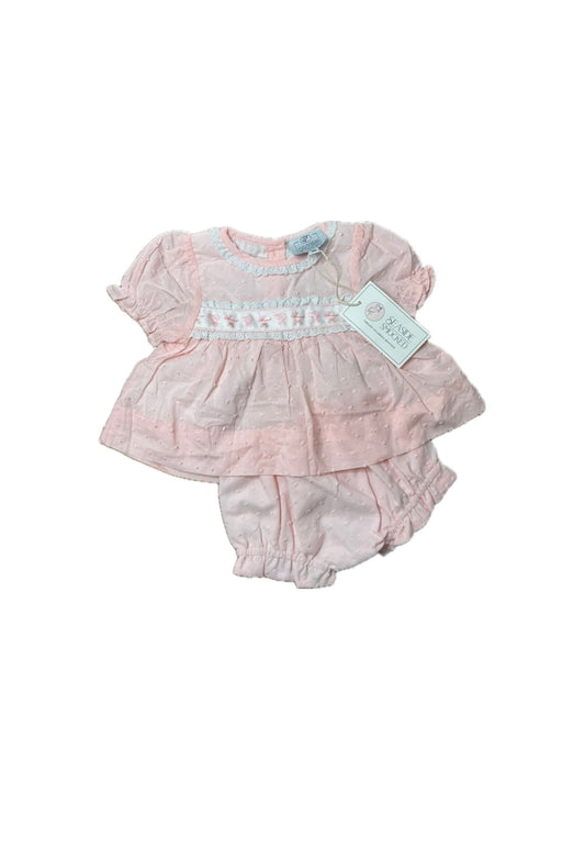 3M Seaside Smocked Swiss Dot Bonnet/ Carriage Bloomer Set