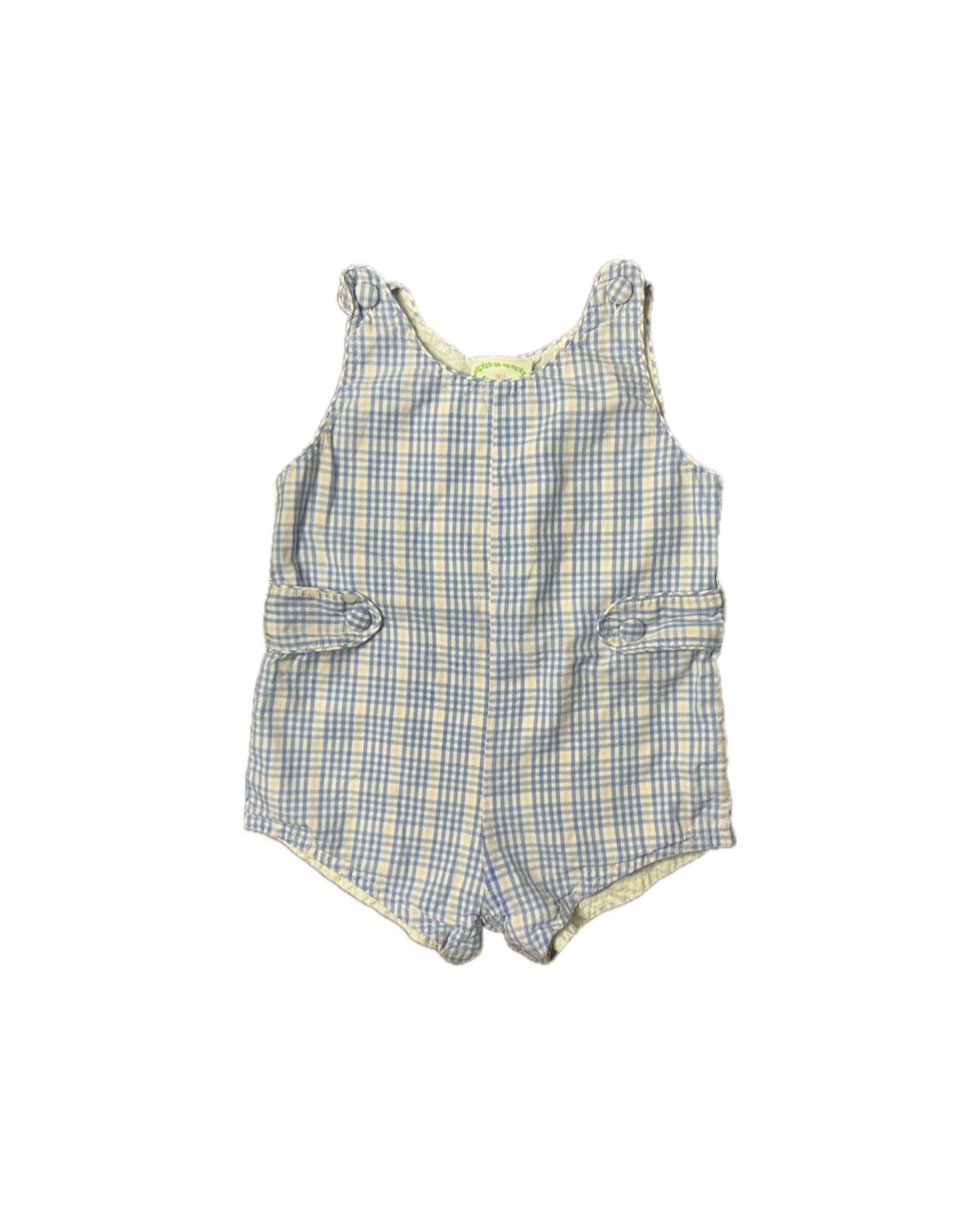 Blue and white plaid sleeveless toddler romper, classic children's clothing