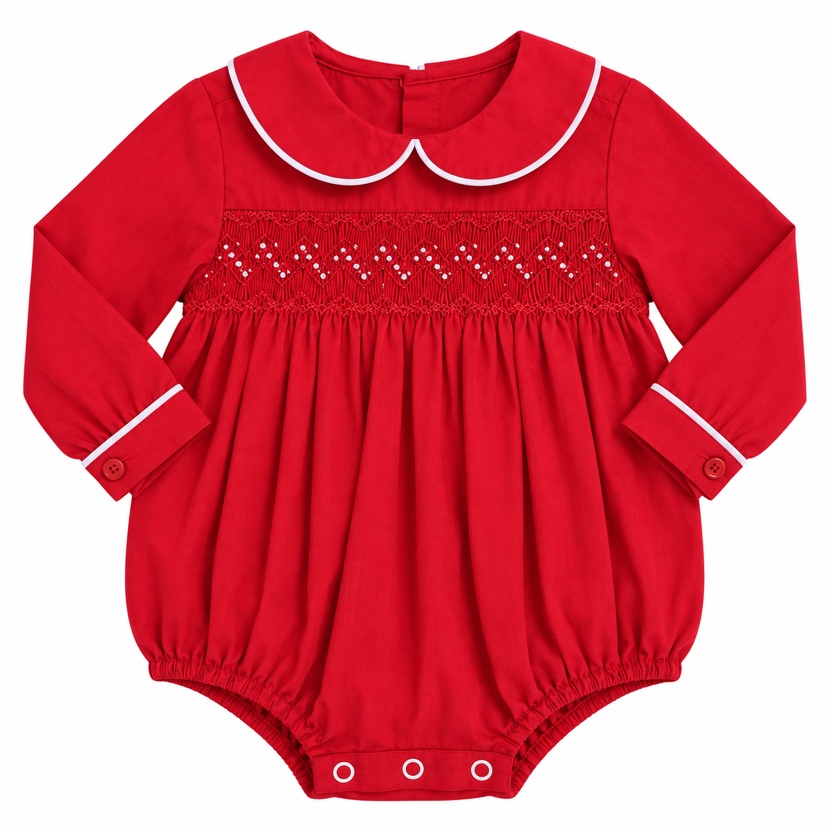 9M Phoenix & Ren Red LS Smocked Bubble