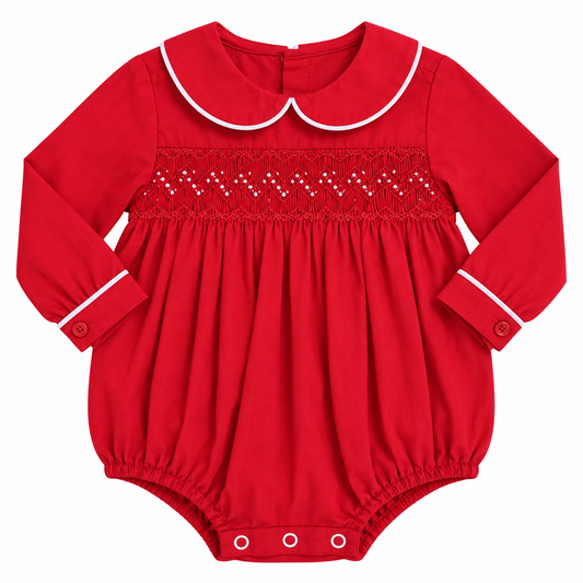9M Phoenix & Ren Red LS Smocked Bubble