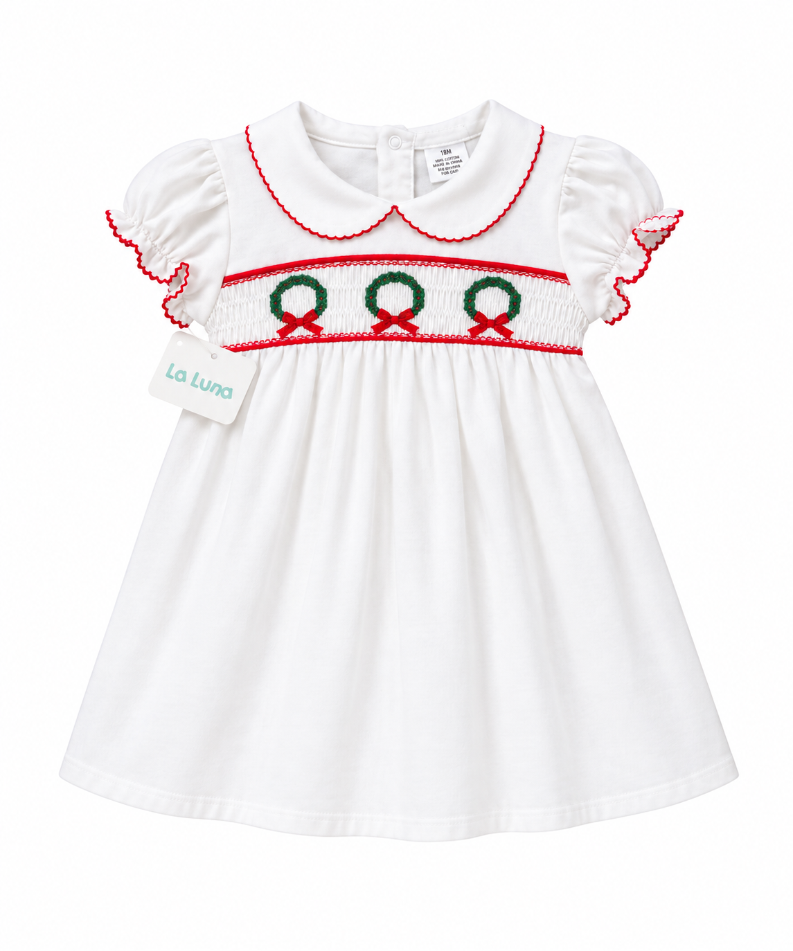 18M La Luna Knit Dress with Banded Smocking and Wreaths