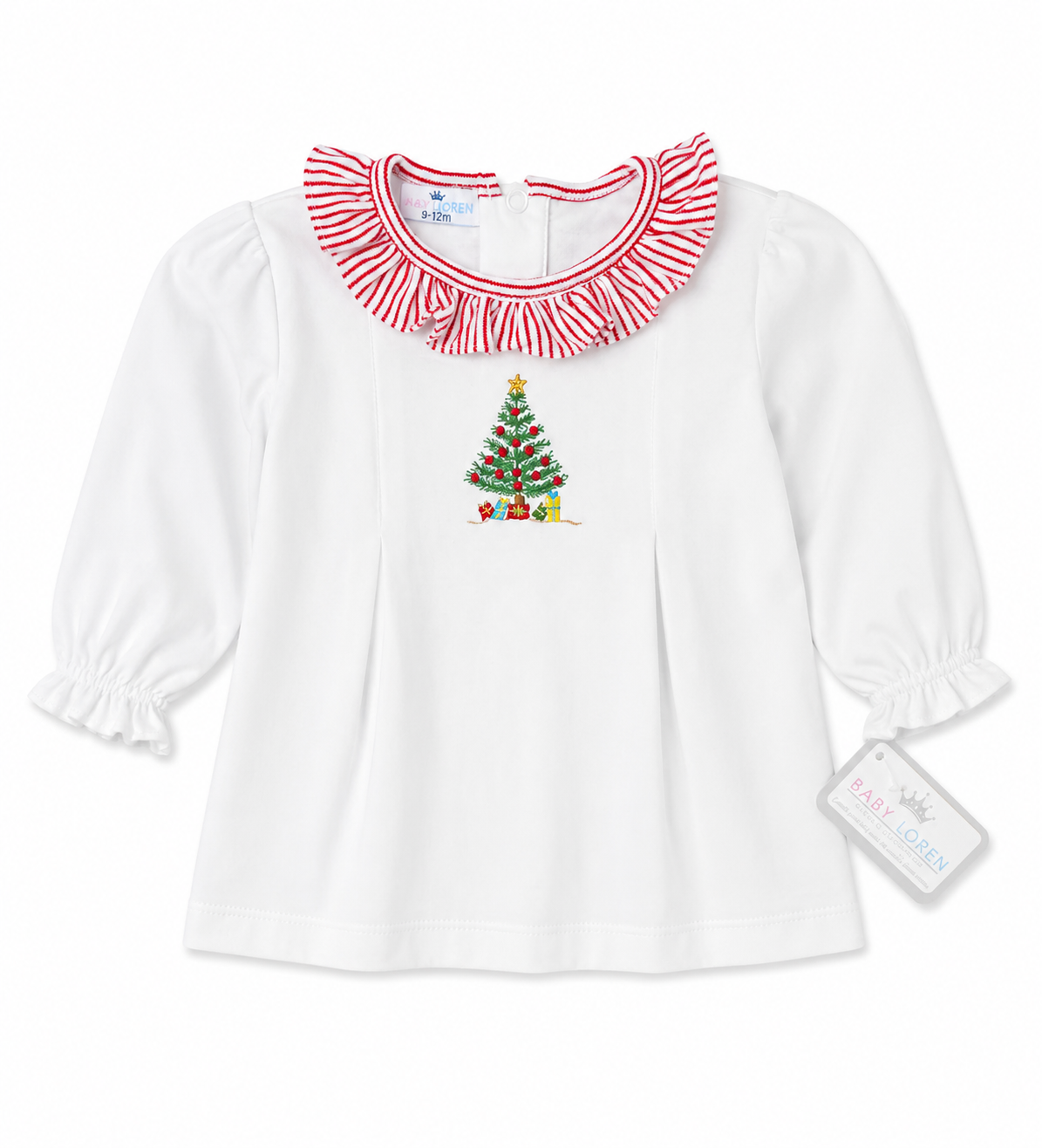 9-12M Baby Loren Christmas Tree Hand Embroidered Top