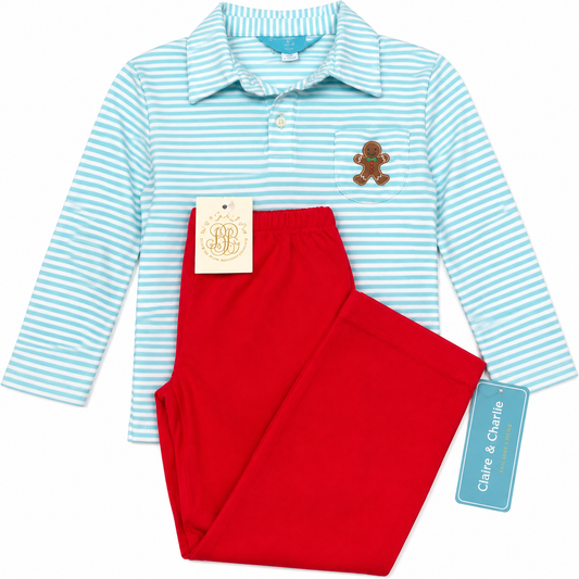 8 Claire & Charlie Gingerbread Polo + TBBC Richmond Red Cord Pants