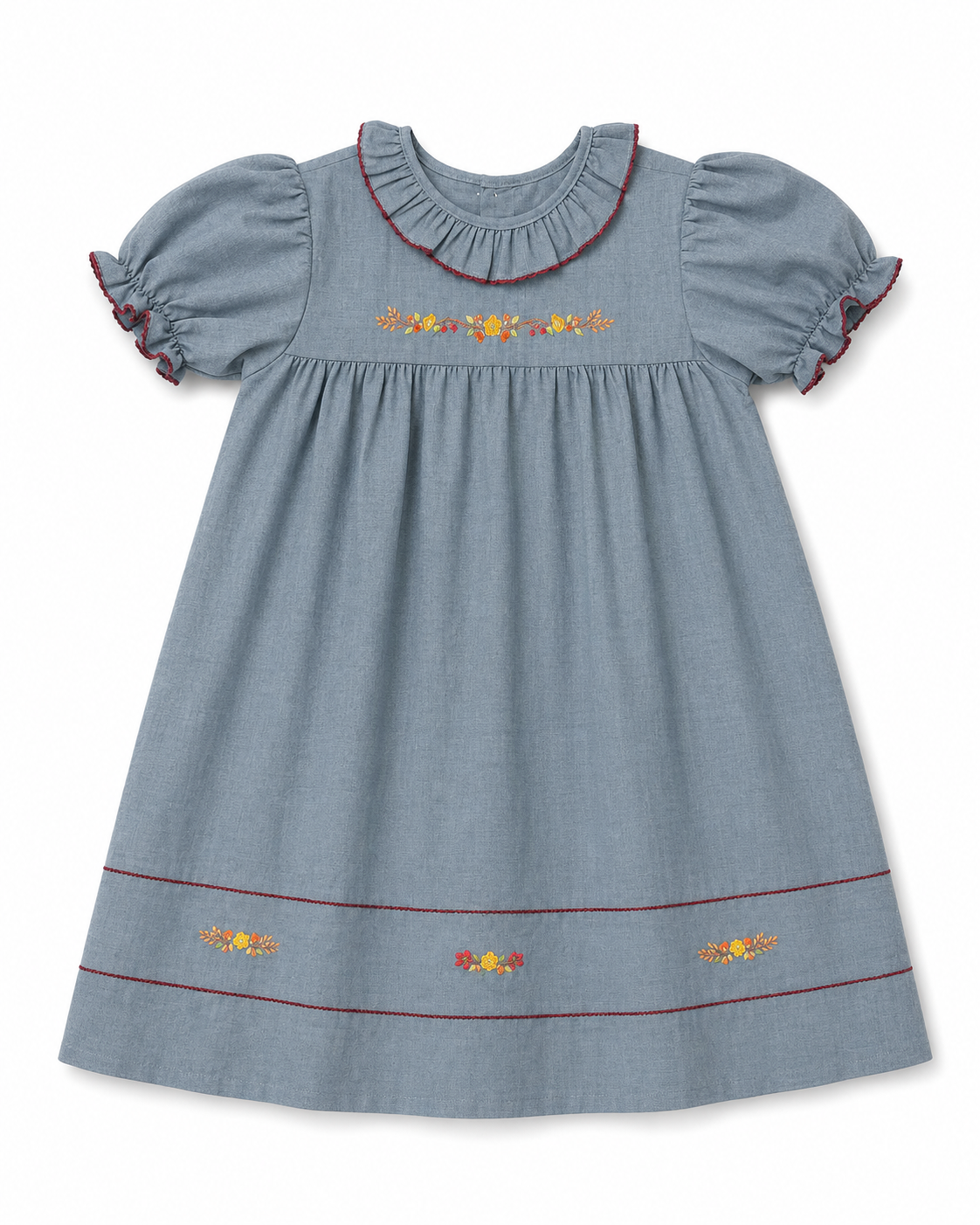 7 Remember Nguyen Blue Dress with Floral Embroidery