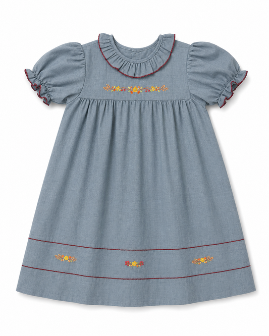 7 Remember Nguyen Blue Dress with Floral Embroidery