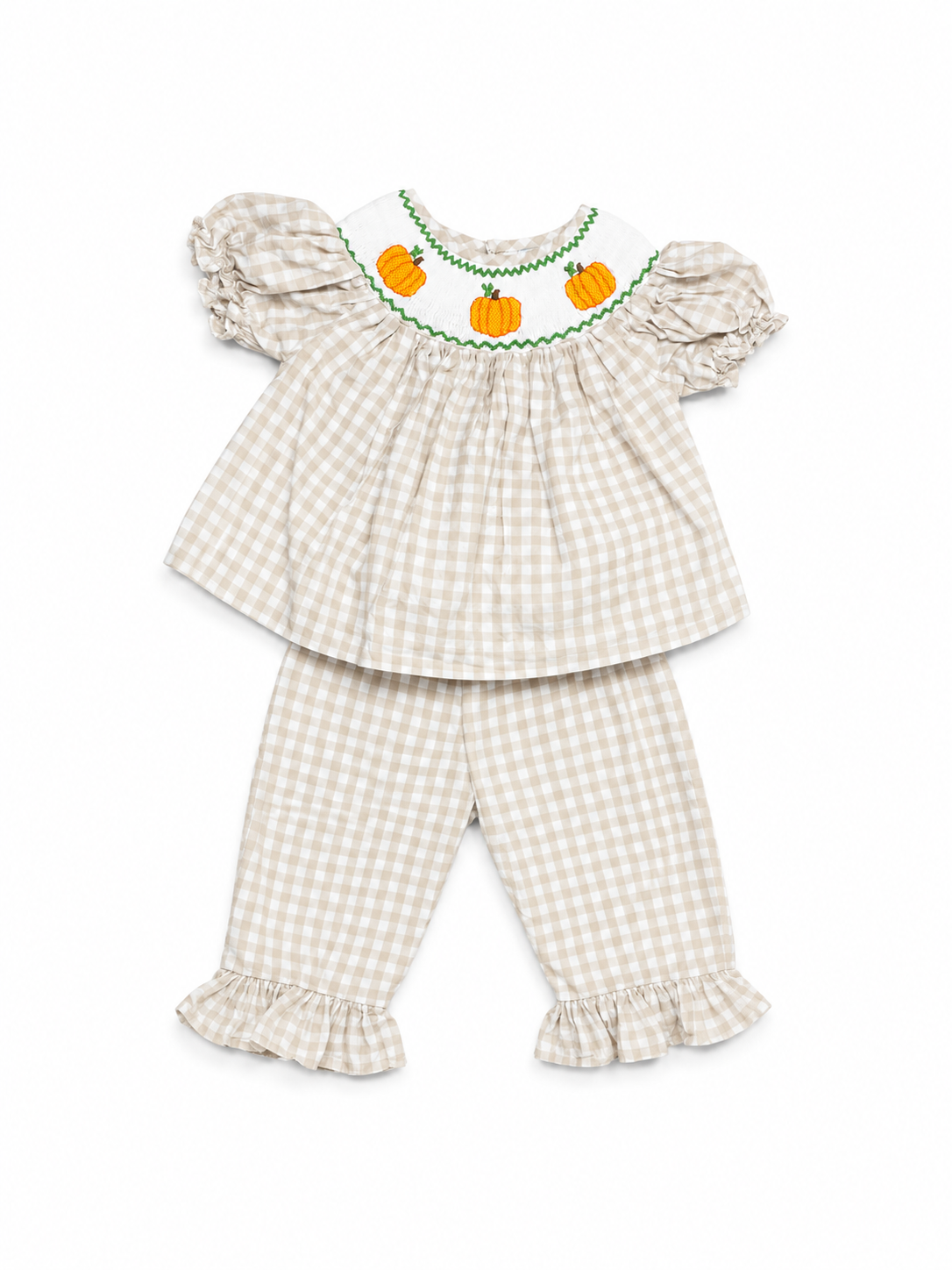 2T Stitchy Fish smocked Pumpkin Ruffle Pant Set