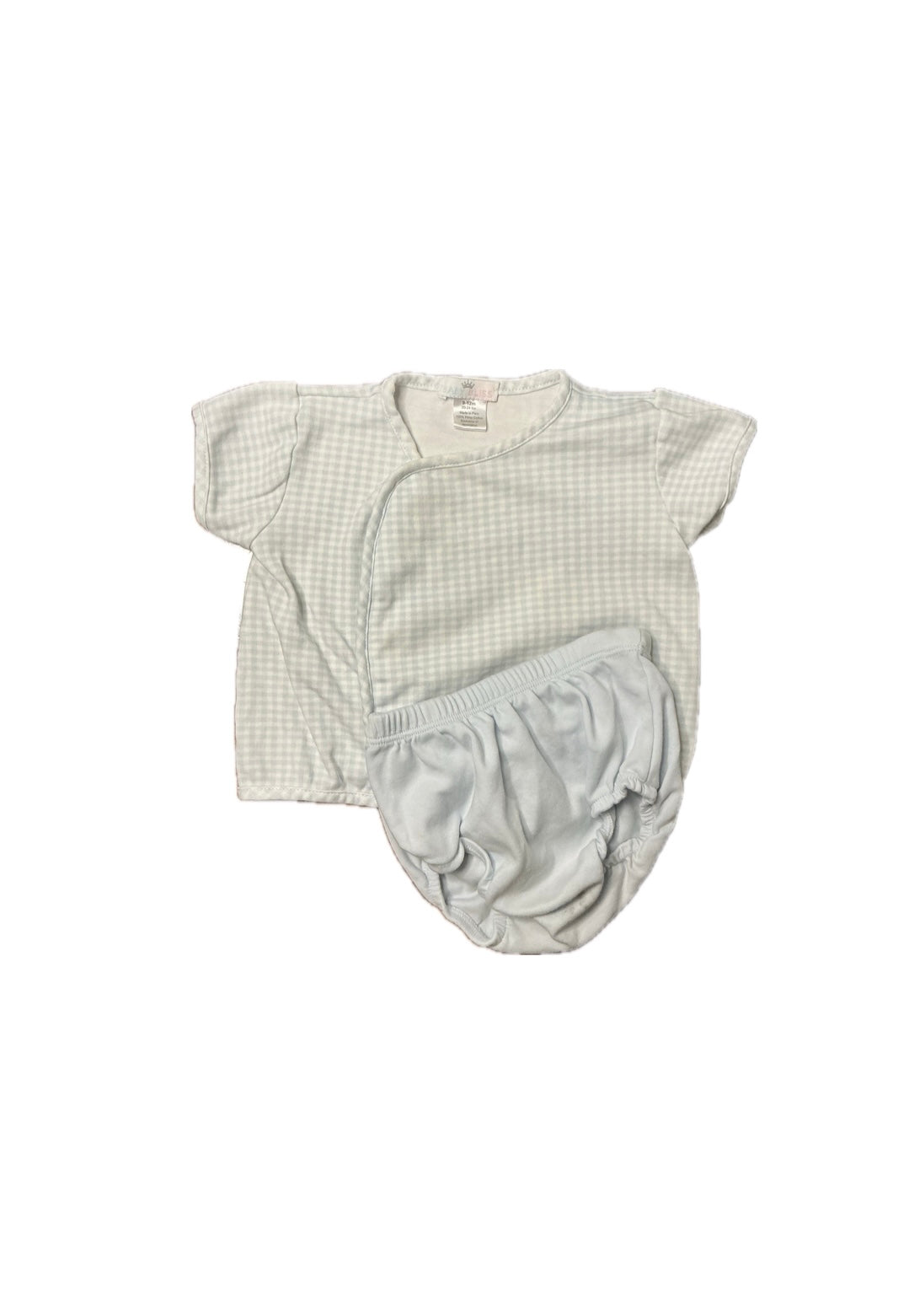 9-12M Baby Bliss Pima Cotton Blue Gingham Diaper Set