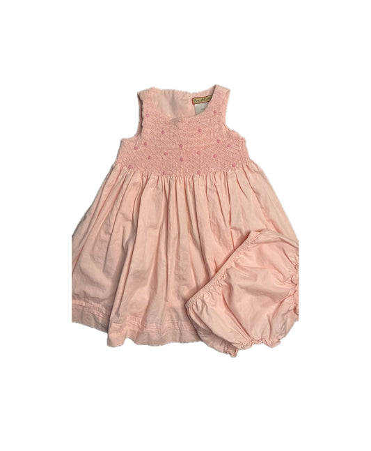 24M Bella Mia Kids Pink Dress with Smocking and Rosettes