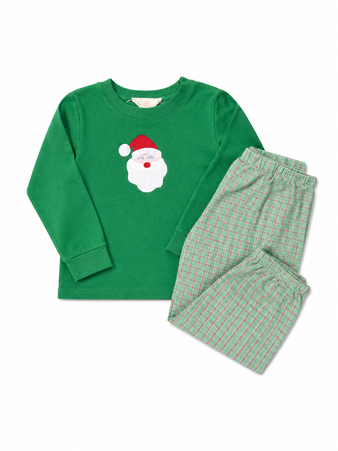 3/4 Hannah Kate LS Santa Tee and Plaid Bubble Pant Set