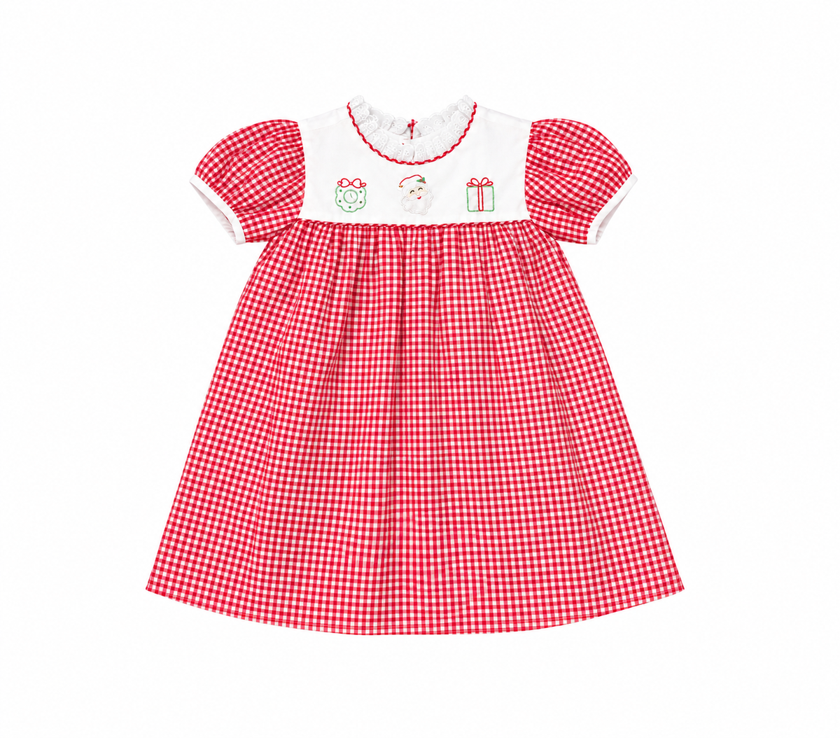 5 Remember Nguyen Red Microcheck Christmas Embroidery Dress