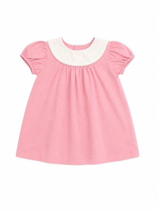 2T Lullaby Set Pink Cord Dress with White Collar and Puff Sleeves