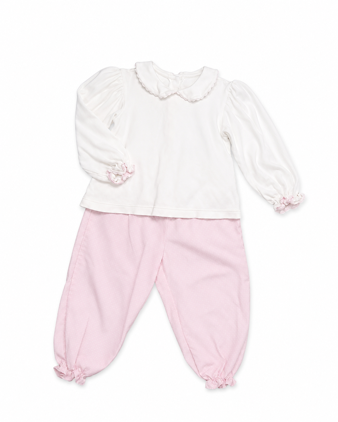 2T Lullaby Set Pima Cotton Top and White/ Pink Polka Dot Bubble Pants