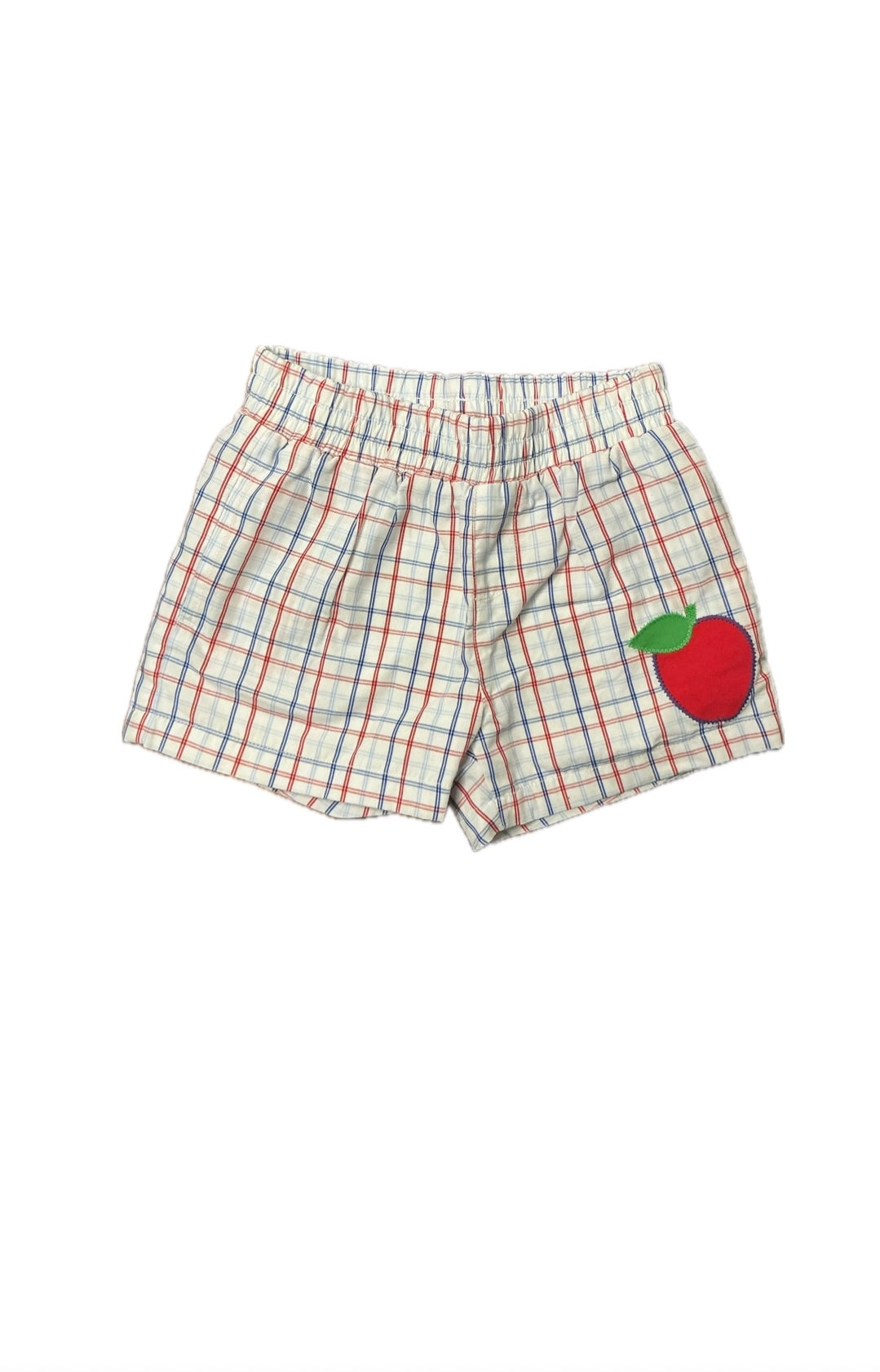 4T TBBC Sheffield Shorts in the Whitehall Windowpane print featuring a red apple appliqué