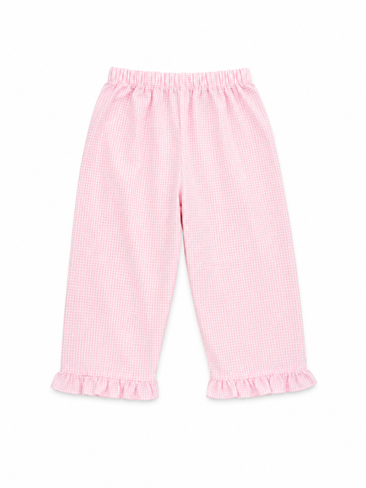 2T Lullaby Set Pink Microcheck Pants with a Ruffle Hem