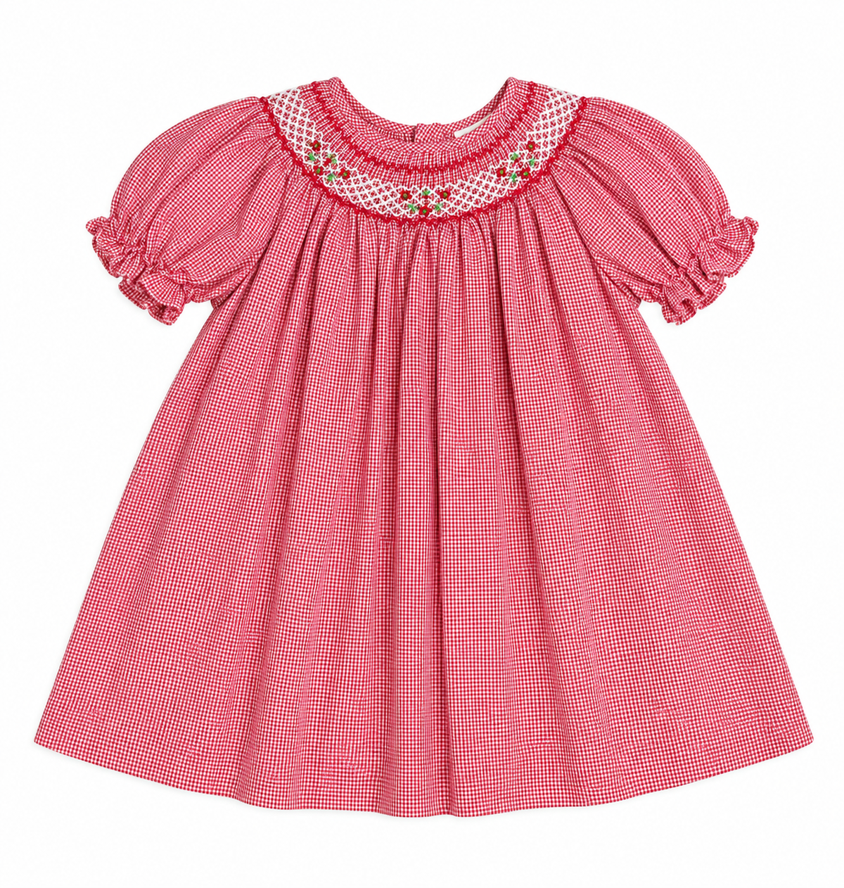 2T Simply Smock Red Houndstooth Bishop Smocked Dress