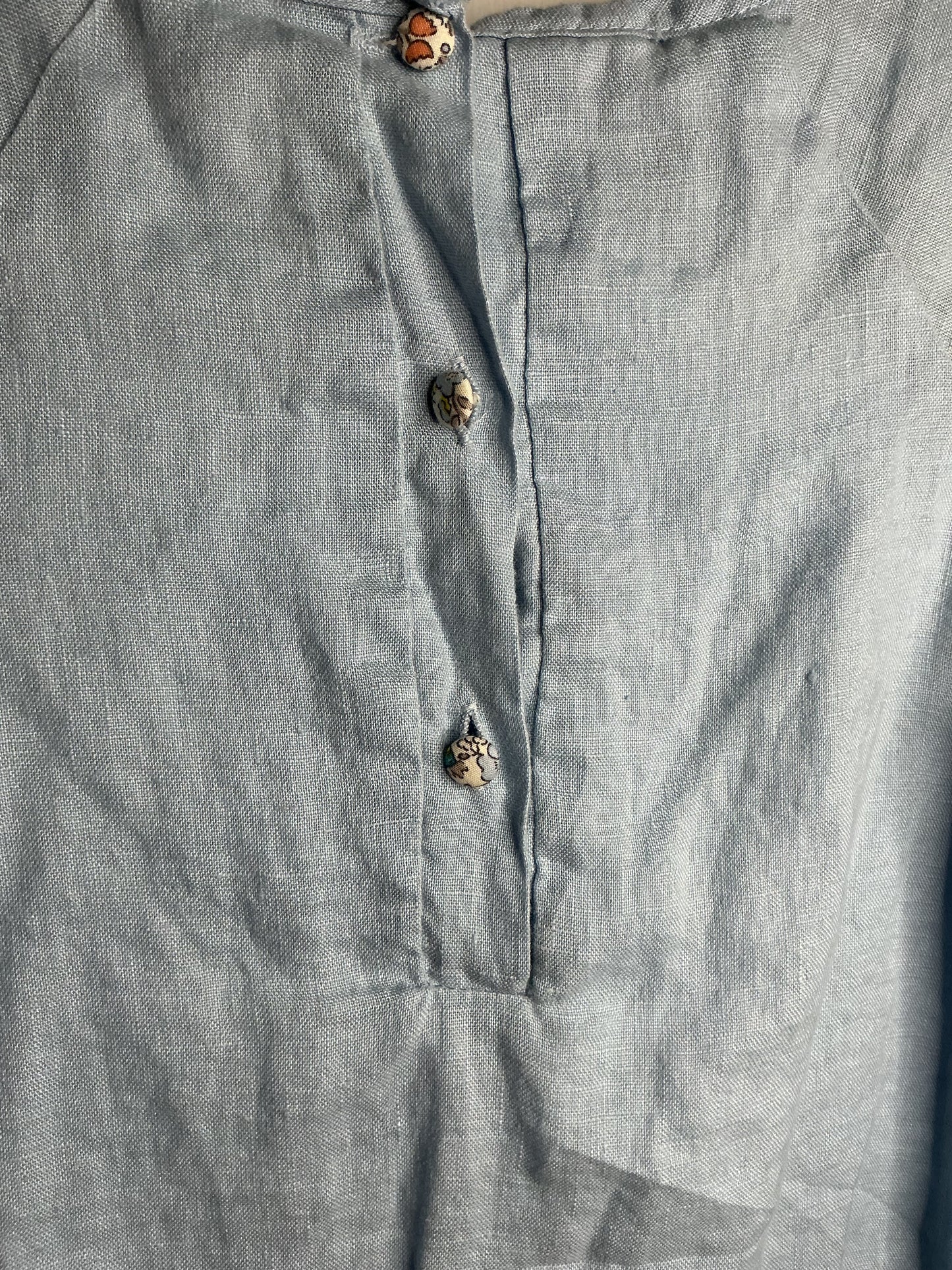 6 The Oaks Linen Light Blue Dress with fabric covered buttons
