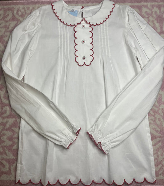 12 Bella Bliss Scallop Trim Blouse with Red Scallops
