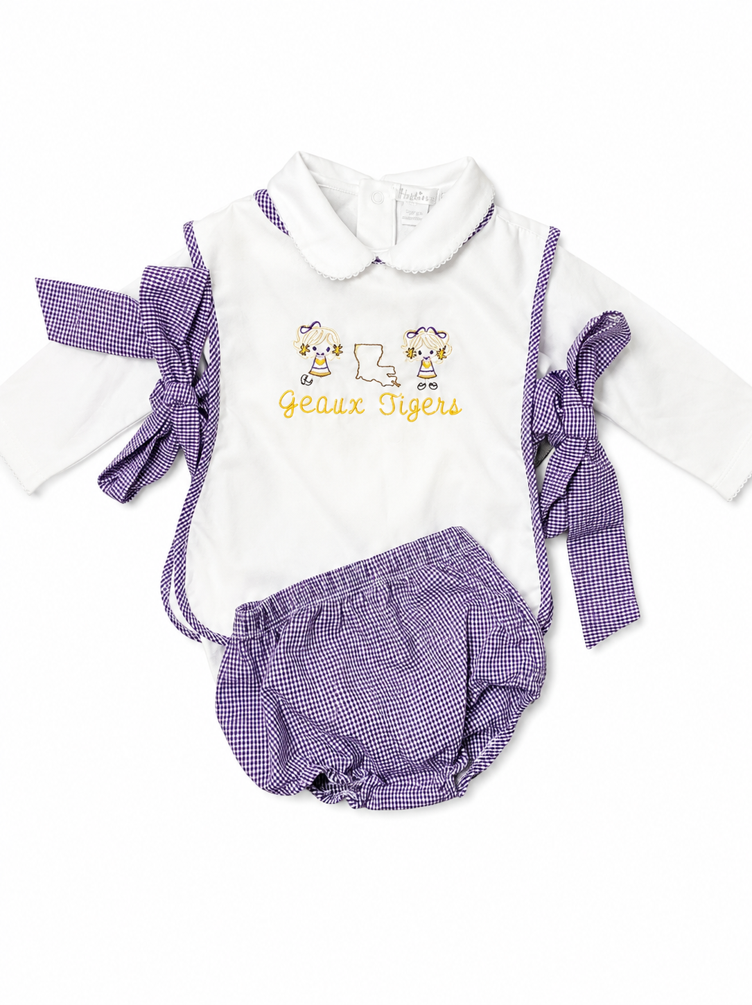 9M Krewe Geaux Tigers Custom Side Bow Bloomer Set with Kissy Kissy undershirt