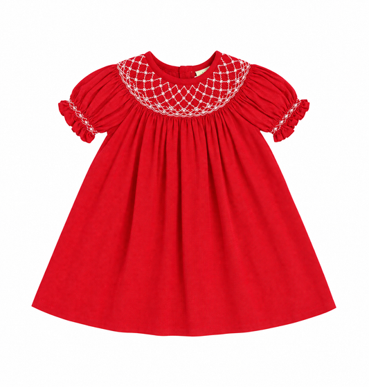 12M Red Cord and Ivory Smocked Dress