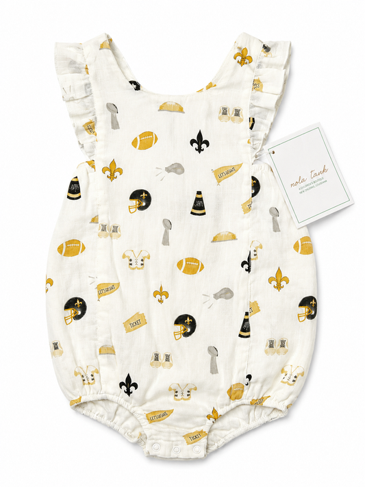 12/18M Nola Tawk Lets Geaux Saints Muslin Sunsuit