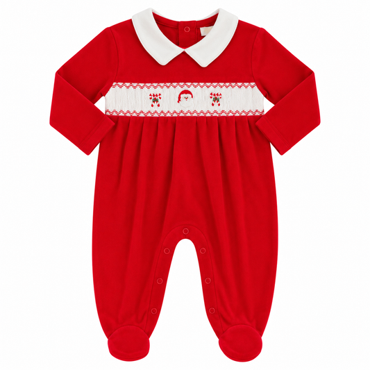 9M Kissy Kissy Santa Smocked  Footed Romper