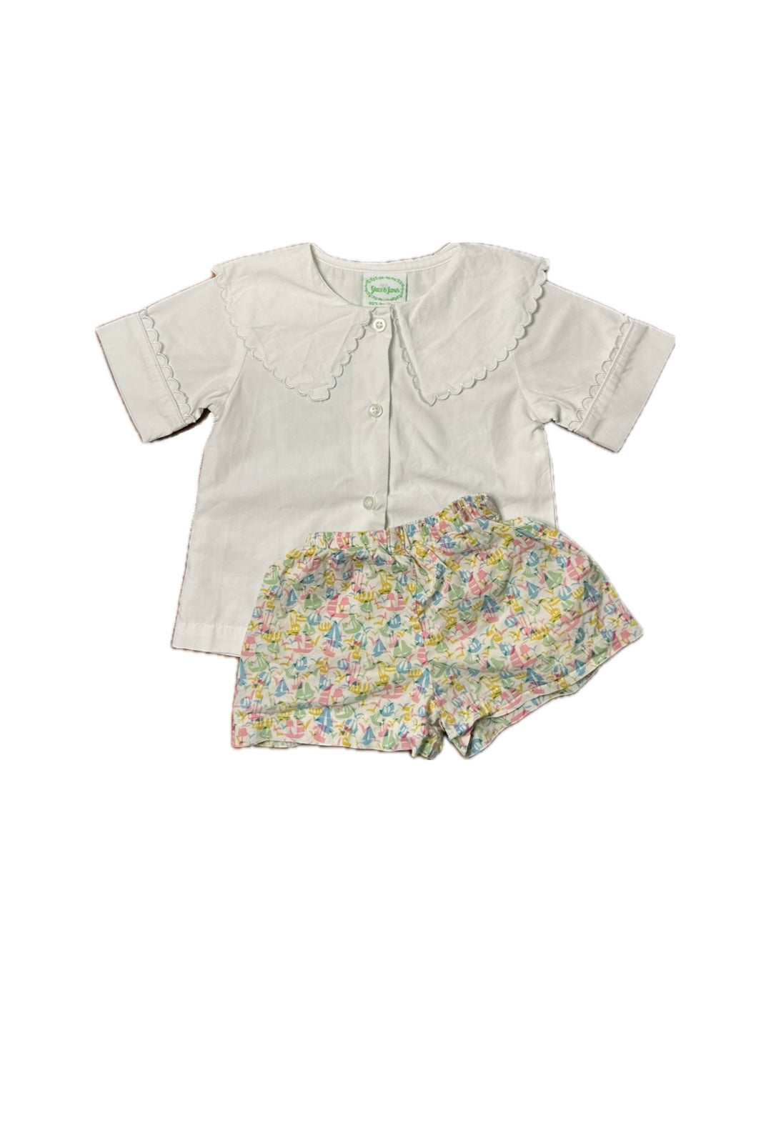 2T Grace and James Scalloped Blouse and  Sailboat Shorts