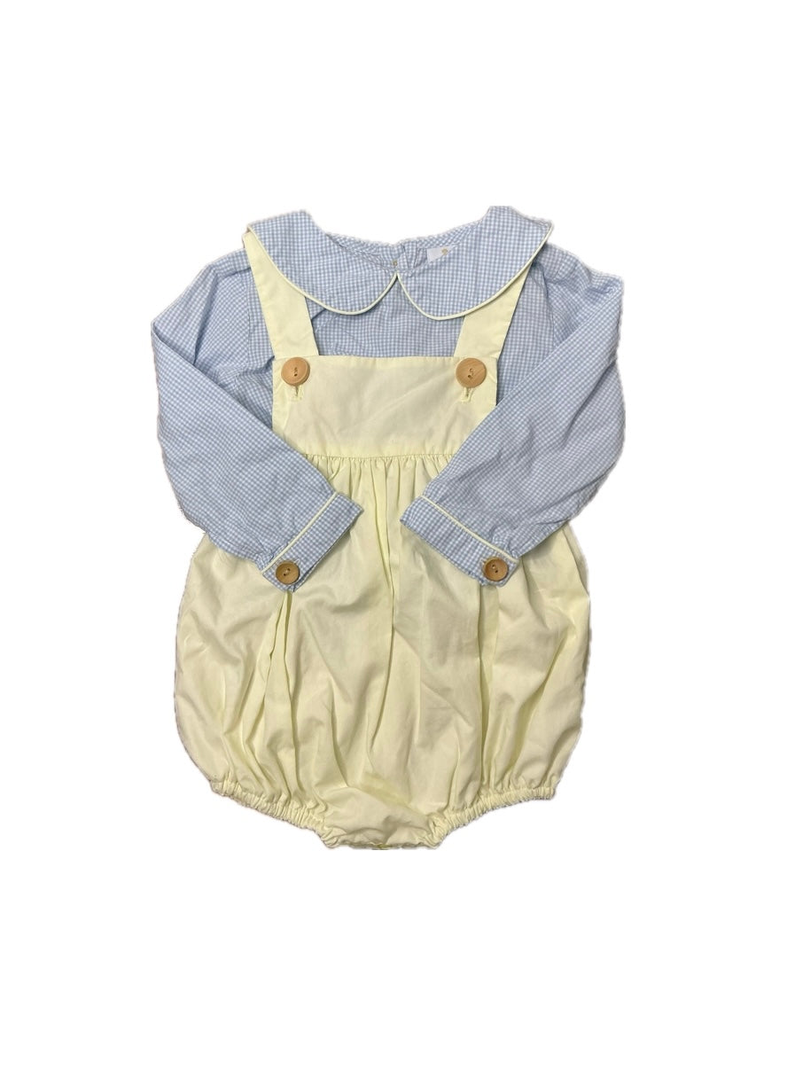 18M Busy Bees Smocks LS Microcheck Top and Yellow Bubble