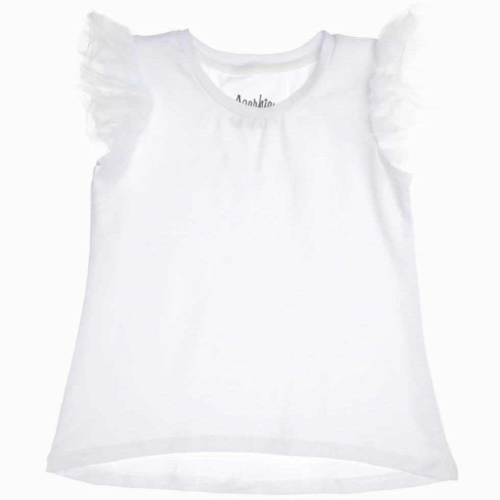 Azarhia Tulle Ruffle Tee in White