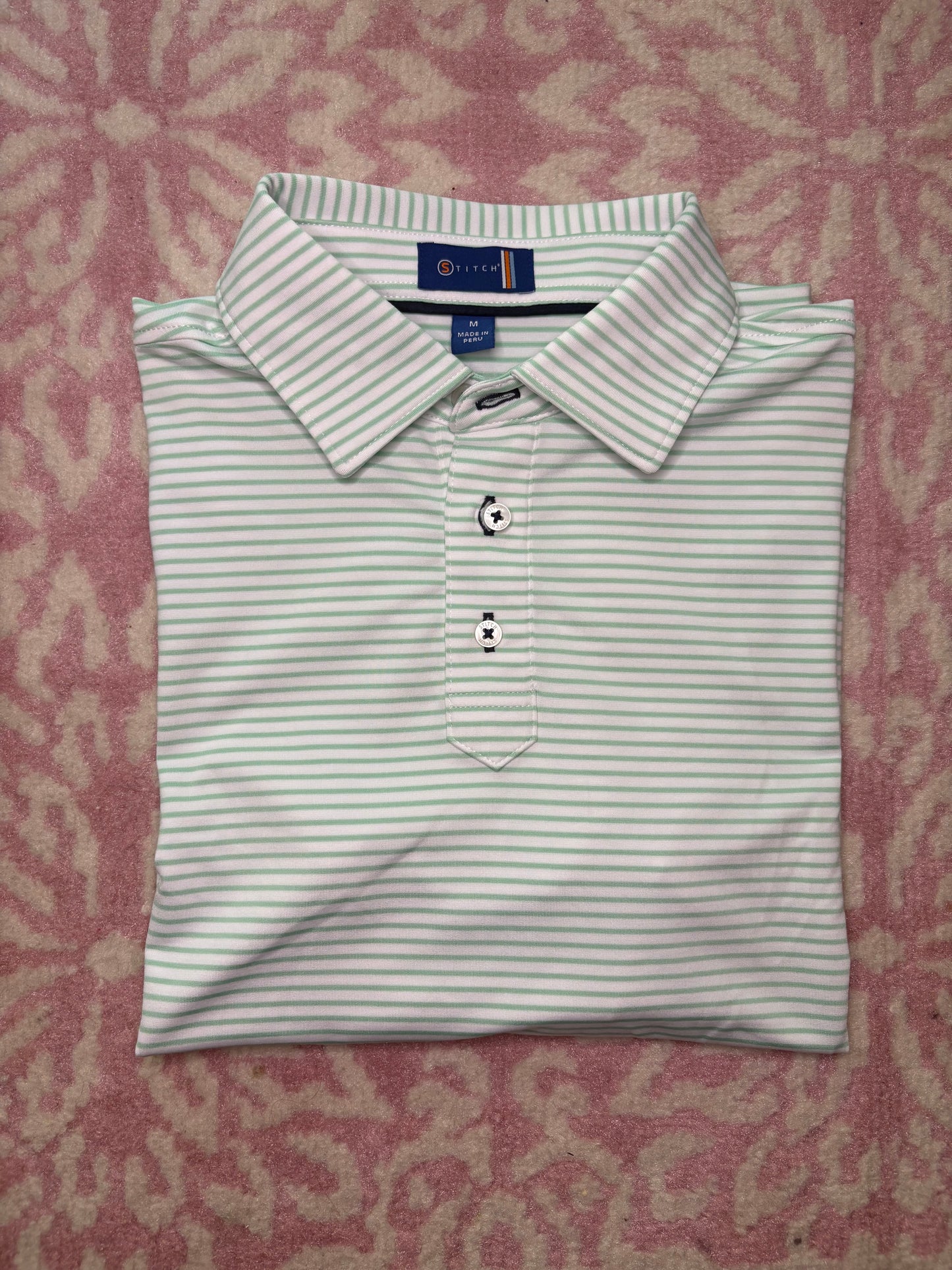 M (12-14) Stitch Golf Congress Stripe Polo in Calusa Mist