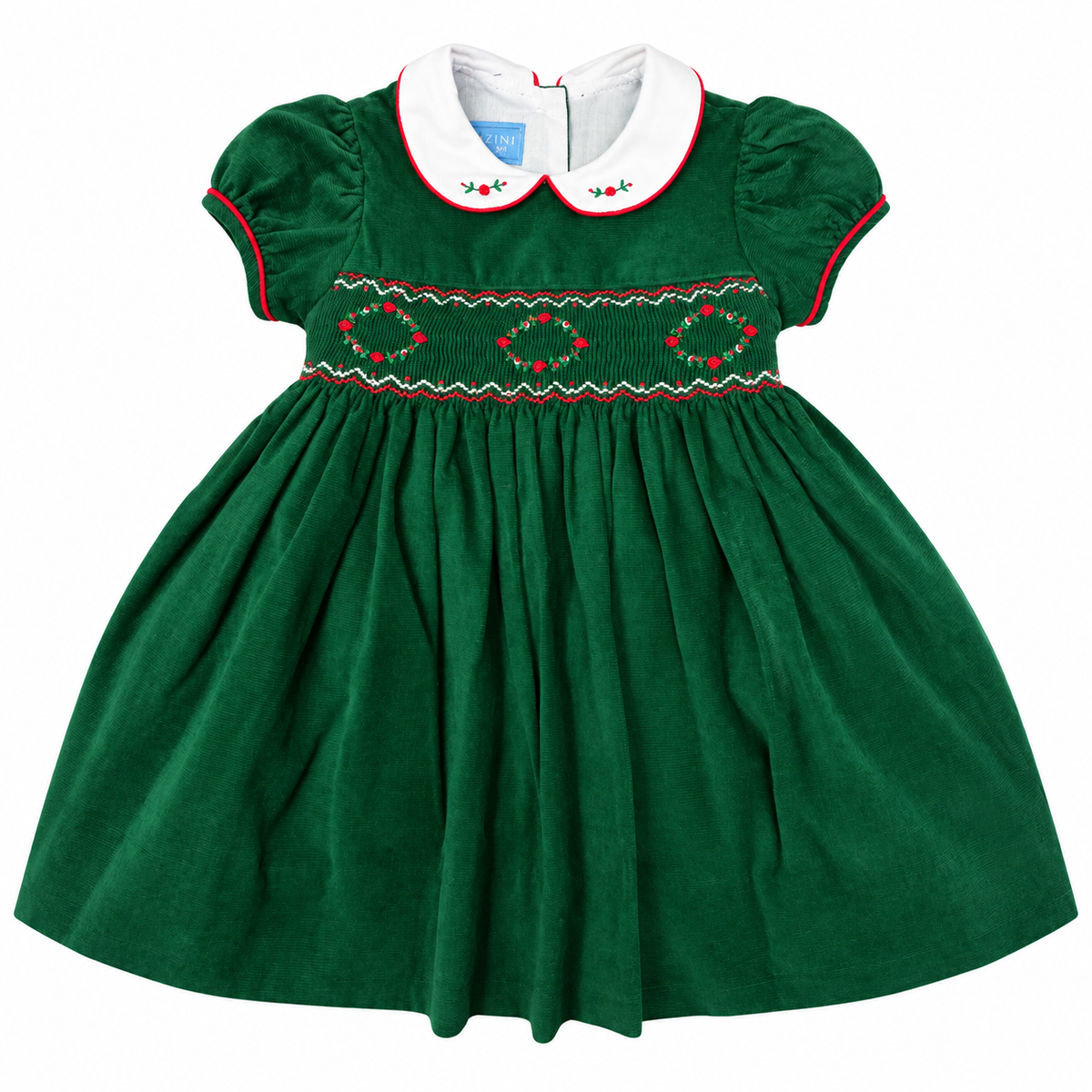 9M Anavini Green Smocked Rosette Wreath Dress