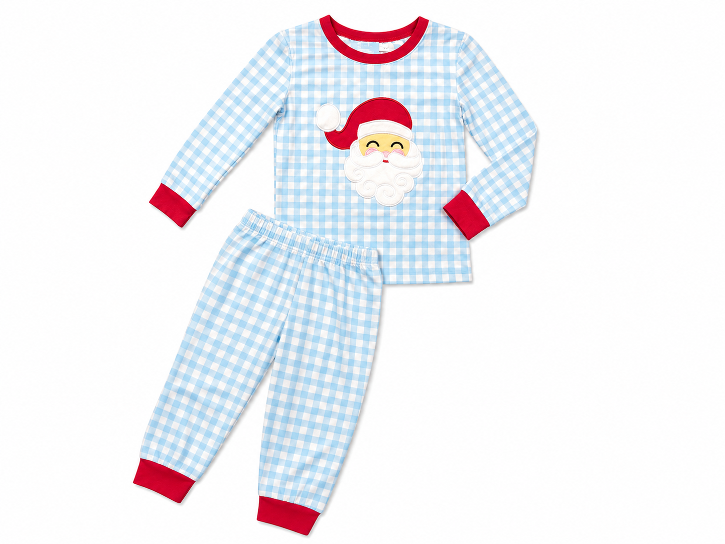 Classic Whimsy Santa and Blue Gingham Pajamas